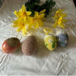 Hand Crafted Beaded, Painted, Imprinted Easter Egg Decorations 4 Pieces